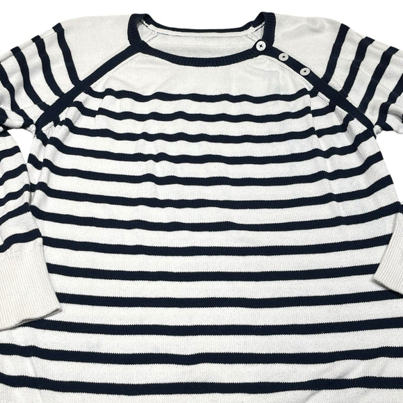 Nautica Womens White & Navy Horizontal Striped Nautrical Sweater 3 Buttons Large - Picture 2 of 10